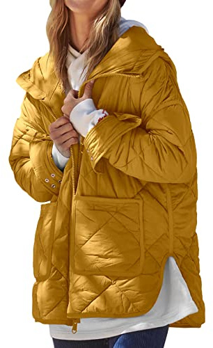 Dyexces Womens Quilted Puffer Jacket Hooded Long Sleeve Zip Up Winter Coat Lightweight Warm Jackets with Pockets