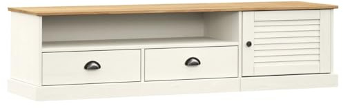 vidaXL Solid Pine Wood TV Cabinet - White TV Stand with Shutter Design, Spacious Storage - Ideal for Living Room and Bedroom
