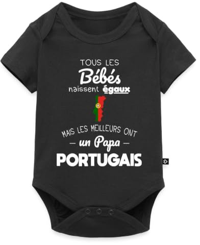 Spreadshirt Papa Portugais Bébé Cadeau Drôle Naissance Fête Des Pères Body Manches Courtes Bébé Bio, 68 (3-6 mois), noir