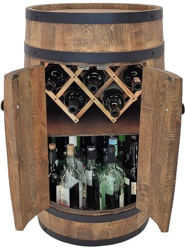 weeco Porta vino con porta e portabottiglie, Barile di whisky, Mobile espositore per liquori, Barile In Legno, Barile decorativo per liquori, Tavolino con portabottiglie, Mobili da botte, Mini bar
