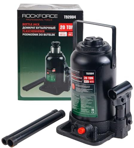 RockFORCE Hydraulischer Flaschenwagenheber 20 Tonnen, 235-445mm Hub, mit Sicherheitsventil