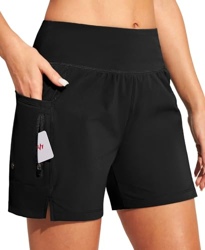 Ewedoos Womens Swim Shorts High Waisted Board Shorts for Women Stretchy 5 Swim Beach Short with Pockets Swimwear Liner Black