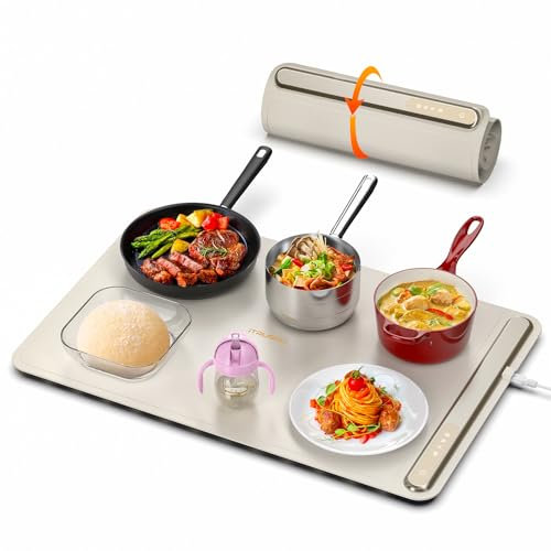 iTRUSOU Bandeja de Calentamiento Eléctrico, Bandeja Calienta Platos para Calentar Alimentos, Calentador de Comida con Material Nano Silicona para Familia, Fiestas, Eventos, Oficina