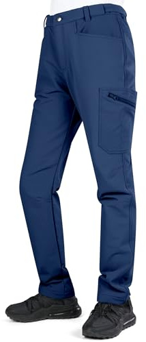 KUTOOK Pantalon Trekking Mujer Invierno Montaña Senderismo Cargo Softshel Impermeable al Aire Libre squí Moto Bicicleta Ligero Azul Marino S