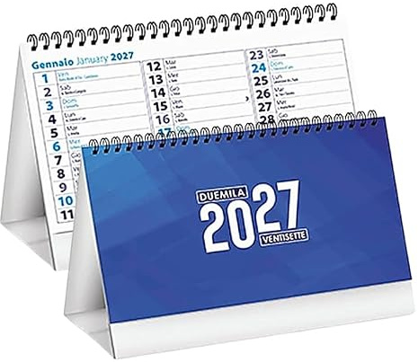 Calendario da Tavolo 2027 per Scrivania Ufficio Scuola Casa, Lunare con Feste e Santi, Settimanale, Organizer Geniale per la Famiglia, di Supporto come un'Agenda o Planner (Blu)