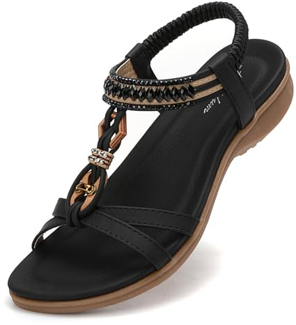 Littleplum Womens Flat Sandals Ladies Summer Beach Sandals with Elastic Back Strap(Black,41EU)