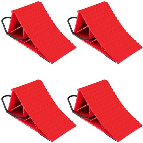Komokeru Wheel Chocks for Trailers, 4 Pack Hard Plastic RV Wheel Chocks with Non-Slip Base & Rope for Easy Removal, Tire Chock for Cars Wheels, Keep Your Truck or Camper in Place