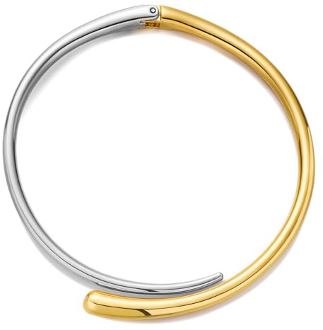 MYCUTEY Gold And Silver Choker Necklace For Women Hinged Open Cuff Statement Necklace Two Toned Minimalist Mixed Metal Collar Jewelry