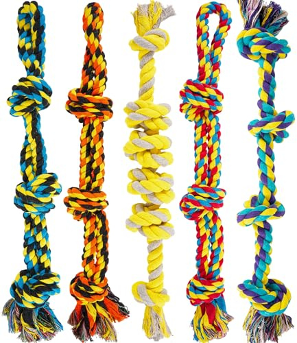 GASAPET ALL Large Dog Rope Toys for Aggressive Chewers, 5 Nearly Indestructible Various Tough Rope Toys for Large and medium Breed, 100% Cotton for Teeth Cleaning, Tug of War, No Small Size