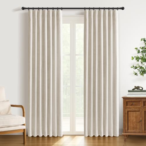 DEFYNEE 100% Blackout Curtains for Bedroom, 2 Panel Set, Thermal Insulated Faux Linen Curtains with Clip Rings and Rod Pocket, W50 x L84 Inch, Cream
