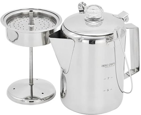 alloneslife Lätt hällande kaffebryggare gångjärn lock kaffe perkolator 9 koppar rostfritt stål kaffekanna för camping och hemmabruk