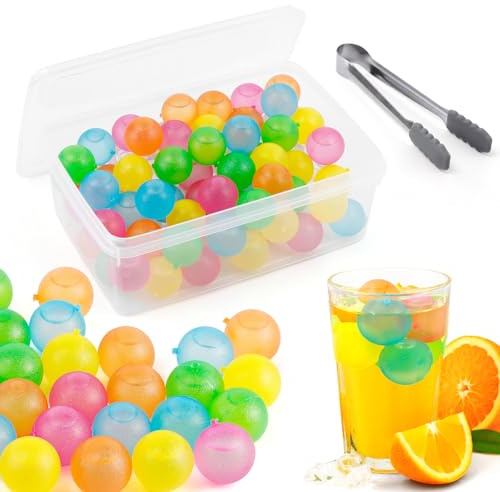 PUREZON 60 Pack Reusable Ice Cubes with Lid and Bin,Colorful Reusable Ice Balls,Plastic Cubes Round for Drinks, Whiskey, Coffee, Cocktails, Wine, Beer, Non-Diluting, Refreezable,Washable(Multicolor)