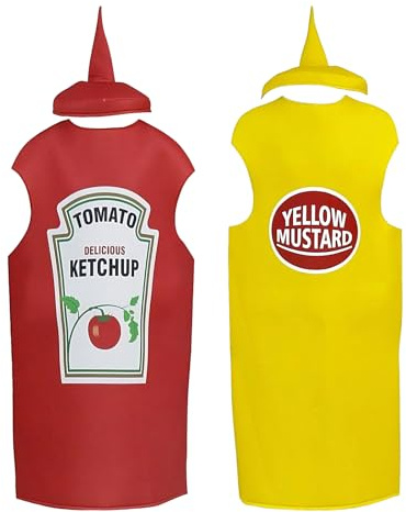 kaiop 2pcs Disfraz De Kétchup Y Mostaza, Disfraz Unisex De Kétchup Y Mostaza Para Adultos, DisfrazHalloween Para Pareja, Look Divertido Novedoso Para El Escenario, Ropa Temática Para Eventos