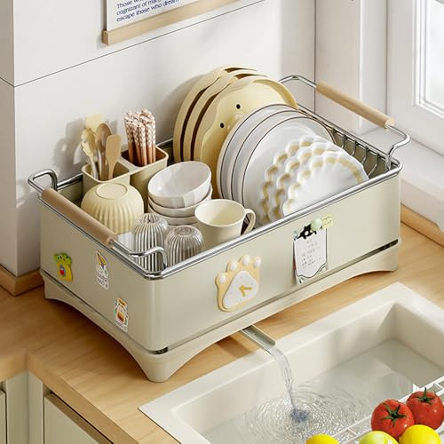Yopption Escurreplatos de cocina, estante de secado para ahorrar espacio, con escurridor y soporte para utensilios para la encimera de la cocina, 44,5 x 29 x 20 cm