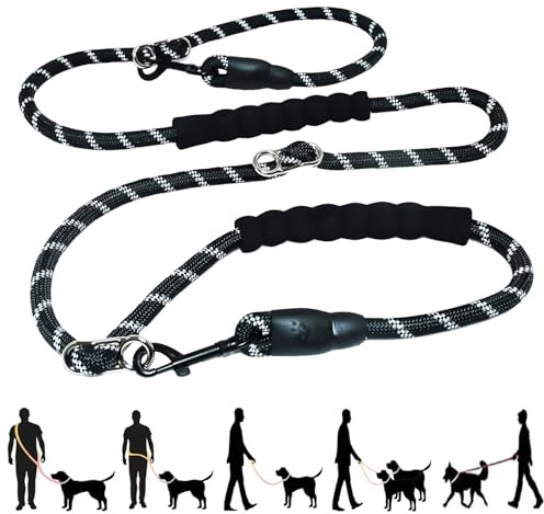 Tiesenci Hands Free Dog Leash Crossbody & Waist for Dog Walking, 9-in-1 No Pull Heavy Duty Leash with 2 Padded Handles, Reflective & Tangle-Free for Large & Medium Dogs (1/2 x 8.5 ft, Black)