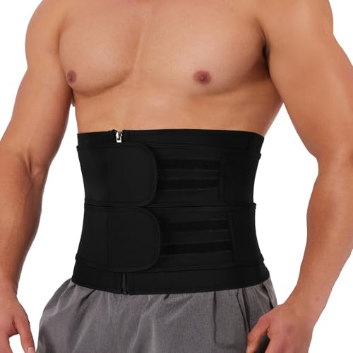 SLIMBELLE Midjetrimmer bälte för män och kvinnor neopren svettbälte för träning midjetränare för magkontroll bantning bälte för fitness och fettförbränning, Svart, M