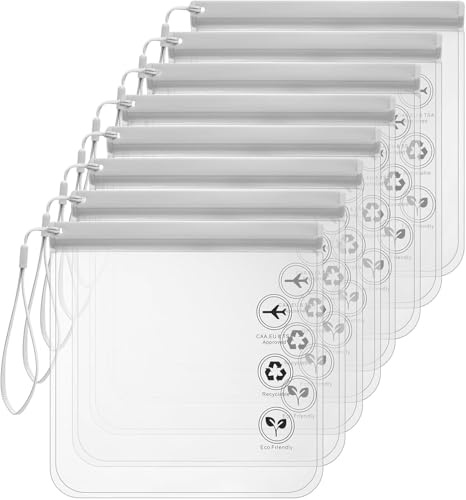 8 Pezzi Buste Trasparenti per Liquidi, 20 x 20 cm Beauty Case da Viaggio TSA, Impermeabili Sacchetti per Bagaglio a Mano, Borsa Cosmetici per Donna e Uomo (Grigio)