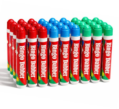 36 Bingo Dabbers Set – Non-Drip Bingo Pens and Bingo Markers in Red, Blue & Green – Mess-Free Bingo Daubers for Game Nights, Bingo Halls, Parties & Family Fun – Easy Grip, Smooth Flow