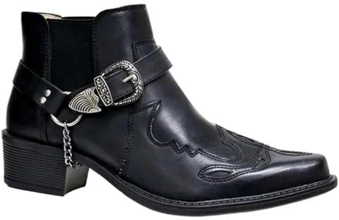 EKalgretrA Botas Cowboy Botas de Vaquero Vintage for Hombre, Cuero, con Cadena Alta, Hebilla, Correa, Zapatos Punk, Puntera Puntiaguda, Botines for(Black,41 EU)
