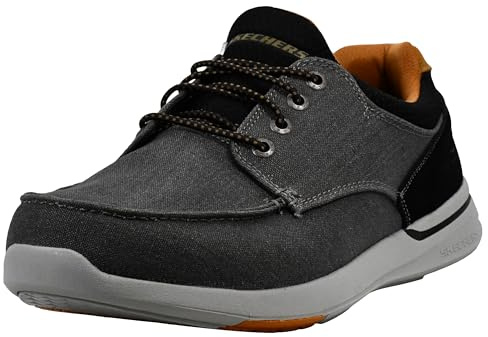 Skechers Men's Relaxed Fit-Elent-Mosen Boat Shoe, Black, 9 Extra Wide US