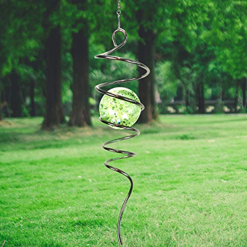LJLIFART Skikande bollspiral dekorativ vindspinnare 28 cm spiral och 5 cm glöd glasboll unik present och hängande dekor för inomhus utomhus trädgårdsdekoration