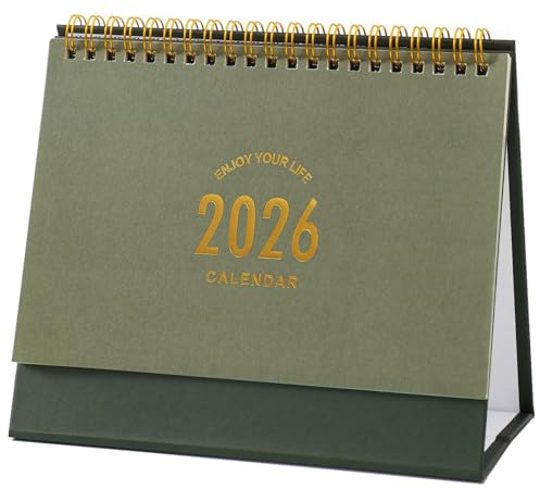 Small Desk Calendar 2026, Standing Flip Desktop Calendar from January 2026 to June 2027 - Metal Ring Twin-Wire Binding Monthly Desktop Calendar for Home Office School (Green)