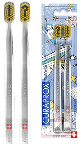 Curaprox CS 5460 Handzahnbürste ultra soft, Special Edition: Hento Toto, 2 Stück, weiche Zahnbürste
