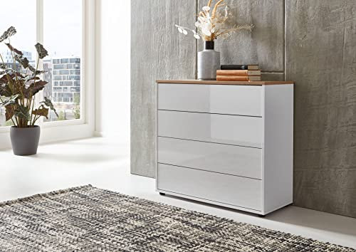 BMG Möbel Schubkastenkommode Mailand 3 Anrichte Sideboard für Schlafzimmer, Wohnzimmer und Garderobe, (Weiß/Artisan Eiche)