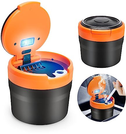 LYCXAMES Posacenere Auto, Posacenere per Auto con Rimovibile Coperchio e LED Luminoso, Auto Sigaretta Posacenere, Portacenere Auto Portatile per Viaggi All'aperto, Uso Domestico, Casa, Ufficio