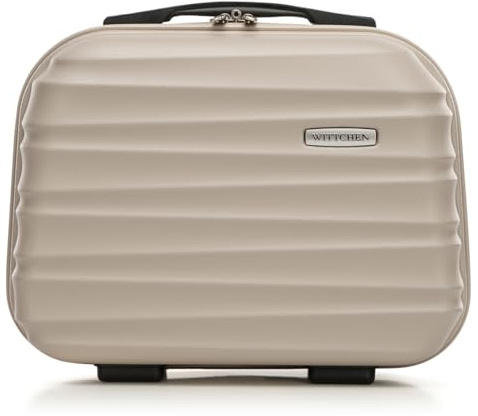 WITTCHEN Kosmetikkoffer Reisekoffer Handgepäck Kabinengepäck Rollkoffer Hartschale aus ABS Reisegepäck Kulturbeutel Kosmetiketui Kosmetiktasche Groove Line beige Lufthansa/Eurowings/Condor