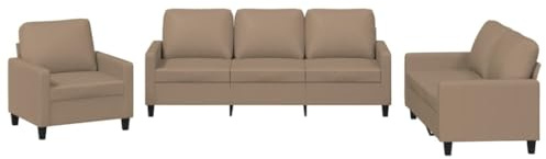 vidaXL Ensemble de Canapés avec Coussins 3 pcs, Canapés avec Accoudoirs et Dossier, Ensemble de Meubles, Mobilier de Salon, Moderne, Cappuccino Similicuir