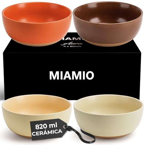 MIAMIO - Ensemble de 4 bols à soupe en céramique de 820 ml/Ensemble de bols à céréales pour salade, avoine, fruit, riz - Collection Aura (Neutres Douillets, Bols (4x))