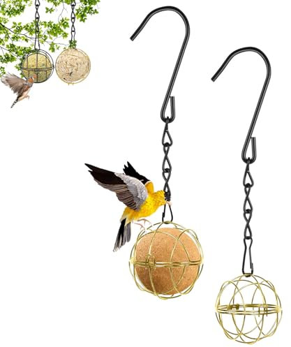 2 Pcs Fat Ball Feeder, Fat Ball Feeders Hanging, Fat Ball Bird Feeder, Fat Ball Holder Spherical with 2 S-shaped Hooks for Outdoor Garden Wildlife Birds Finch Sparrow Robin