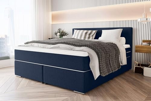 99rooms Phönix Boxspringbett Doppelbett Ehebett: 200x200 cm, Webstoff Malmo_New Dunkelblau, Box: Bonellfederkern, Matratze: Taschenfederkern 19 cm, Kaltschaumtopper 4 cm