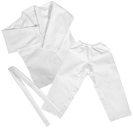 DEARMAMY 1set Karate Uniform for Boys and Girls Adults Reinforced Martial Arts Suit Belt for Safe Karate Taekwondo Training White Design