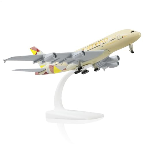 QIYUMOKE A380 1/300 Etihad Modèle d'avion en métal moulé sous Pression avec Support Sky Jumbo Airliner Kit de modèle en Alliage pour Les Amateurs d'aviation