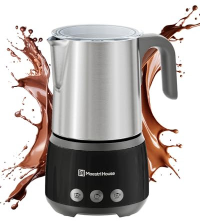 Maestri House BasicFro 500 Mousseur à lait électrique 4 en 1 600 W Smart Touch Control pour chaud et froid, fonction mémoire pour latte, lait chaud, chocolat chaud, lait