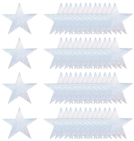 QUARKZMAN silver laser stjärna utskärningar dekoration, 80 stycken 15 cm dubbla tryckta pappersstjärnutskärningar konfetti kartongstjärnor dekorationer för anslagstavla vägg klassrum fest