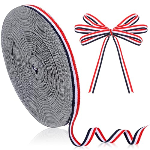 TEHAUX Ruban À Rayures Bleu Blanc Rouge 50M En Polyester Pour Décoration Mariage Emballage Cadeaux Bricolage Et Projets Artisanaux