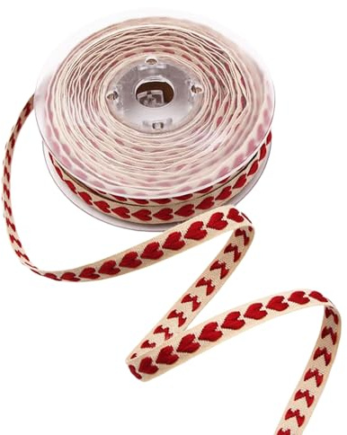 10m Heart Woven Ribbons Practical Satin Thin Ribbon Balloons Strings Red Gift Tags Decorative Ribbons for Floral Wrapping Packaging Box DIY Crafting Projects Wedding and Party Decorations