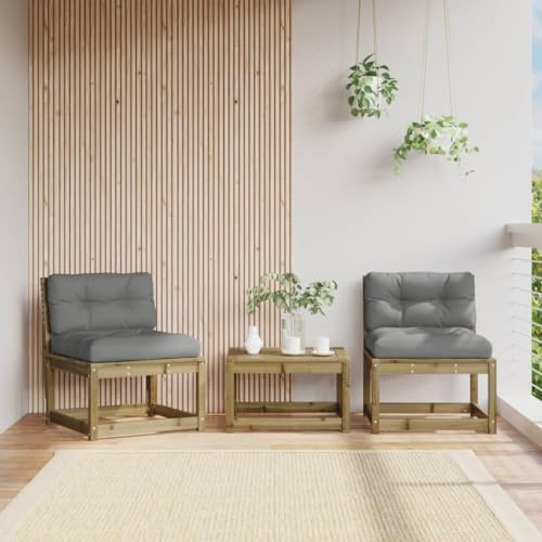 QUAHEAS Trädgårdssockor med kuddar, set om 2 av impregnerad furu, modulär loungesoffa för terrass, balkong och trädgård, väderbeständig och bekväm