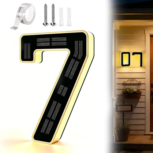 Números de casa con luz solar de 9 pulgadas para exterior, señal de dirección iluminada con LED impermeable, encendido/apagado automático para cerca de patio de casa, visibilidad nocturna exterior 7