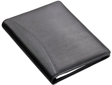 Alassio 43008-1 - Schreibmappe A5 Bormio, Tagungsmappe im DIN A5 Format, Business-Mappe mit Taschenrechner und Visitenkartenfach, Nappa-Leder, Unisex, Ledermappe, schwarz, ca. 23 × 18 × 2 cm