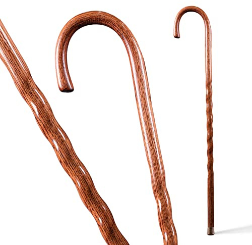 Brazos Handcrafted Wood Walking Cane, Twisted Oak, Crook Style Handle, for Men & Women, Made in the USA, Red, 37