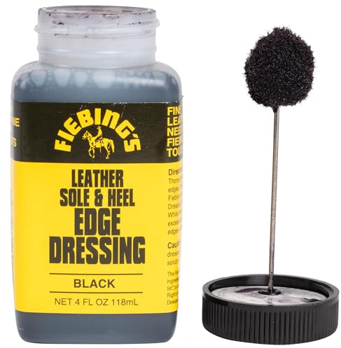 Fiebing's Leather Sole & Heel Black Edge Dressing (4 oz) - High Gloss Shoe Dressing for Leather Soles and Heels - Provides a Protective, Glossy Finish After a Shoe Shine - Includes Brush Applicator