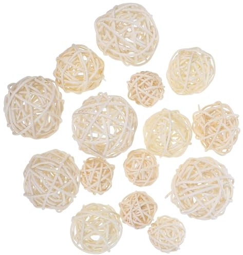 Amosfun, Rattan-Kugeln für Hochzeit, Weihnachten, Party, Hängedekoration für Kinderzimmer, 3 cm, 4 cm, 5 cm, 15 Stück, Rattan, weiß, 15 PCS