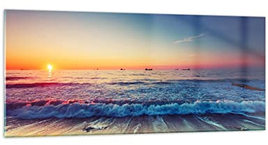 Decoracion Salon mar playa ola Vidrios decorativos 120x50cm Cuadro Sobre Vidrio Moderno Dormitorio Cocina Cuadros Pared Impresiones Impresión en Cristal Wall Art Prints Decor Grande GAB120x50-3613