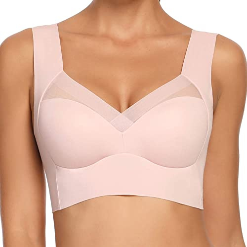 WOWENY Sleep Wireless Bras for Women Bralette Crop Top Comfort Bra Tops Full Coverage Thin Soft Bras Bustier Pink XXL