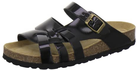 AFS-Schuhe 2122 Mules en cuir véritable, pantoufles de qualité supérieure, pour femmes, avec semelles Eva, fabriquées en Allemagne, Cuir laqué noir., 42 EU