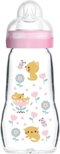 MAM Biberon en verre Organic Garden (260 ml) – Biberon résistant à la chaleur et aux variations de température – Tétine Débit 2 Moyen pour bébé à partir de 2 mois – Couleur : Bonbon